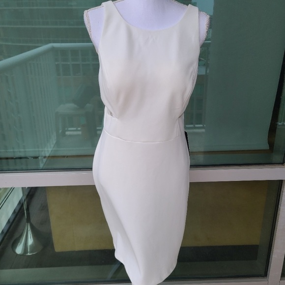 Aidan Mattox White Scuba Crepe Sheath Cutout Dress - Picture 4 of 5